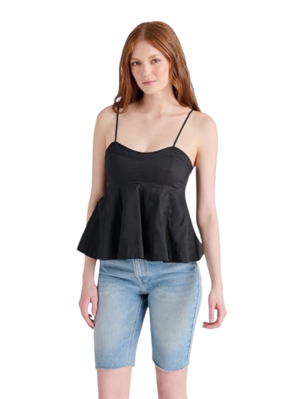 Steve Madden Black Ruffled Peplum Cami Delta Top, Women's Large, NWT